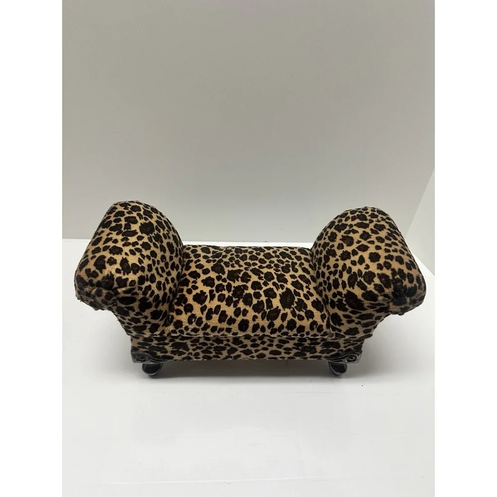 Vintage Leopard Print Velvet Bench Jewelry Box Couch Design